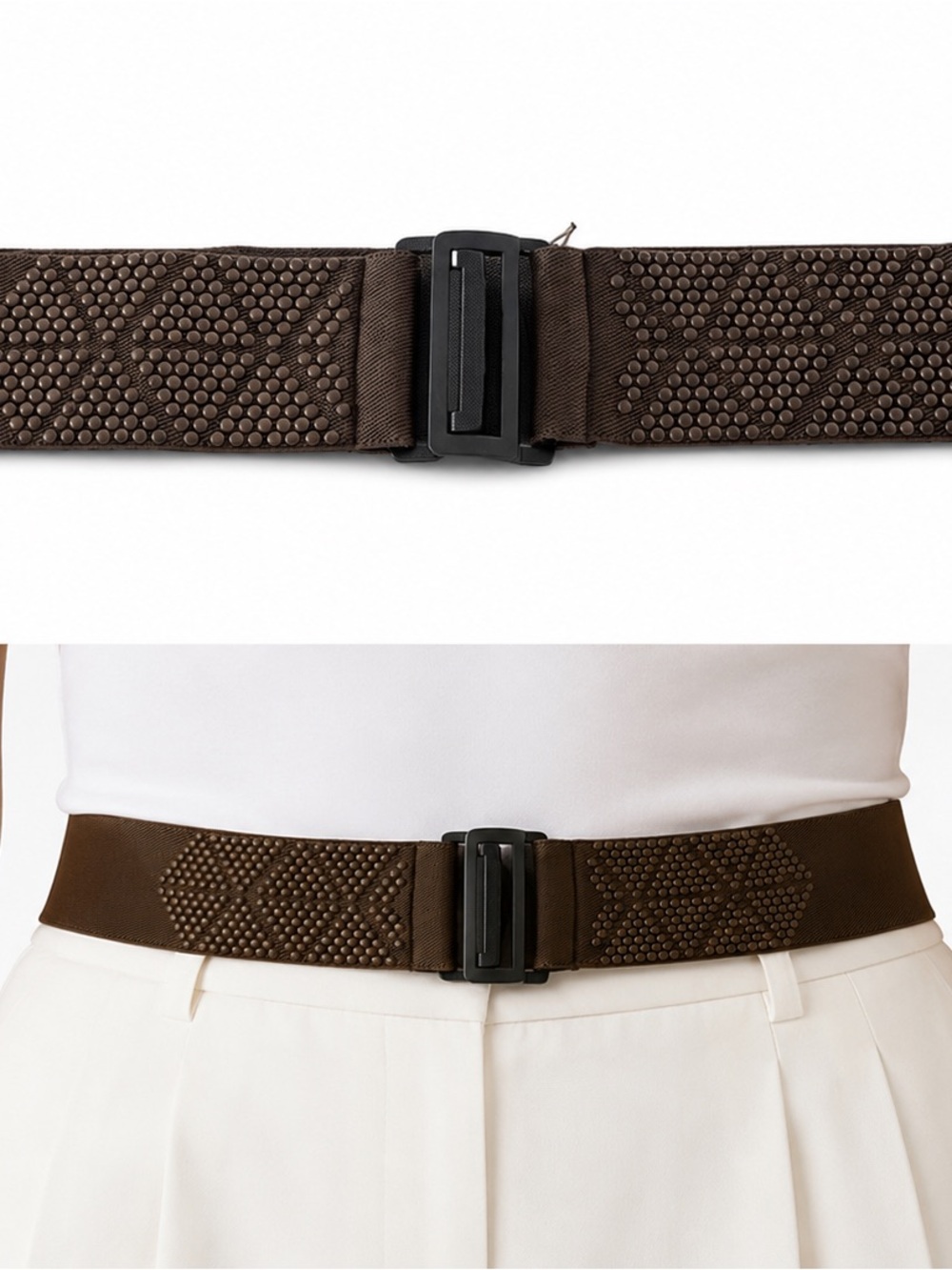 Brown Textured Web Belt with Matte Buckle - Men's